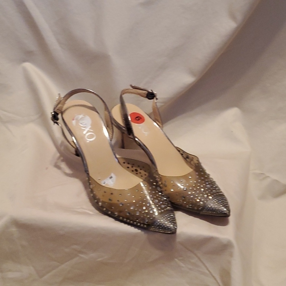XOXO Rhinestone Metallic Heels SZ 6